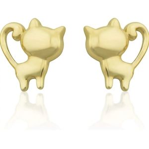 NEW 14K Gold Cat Stud Earrings